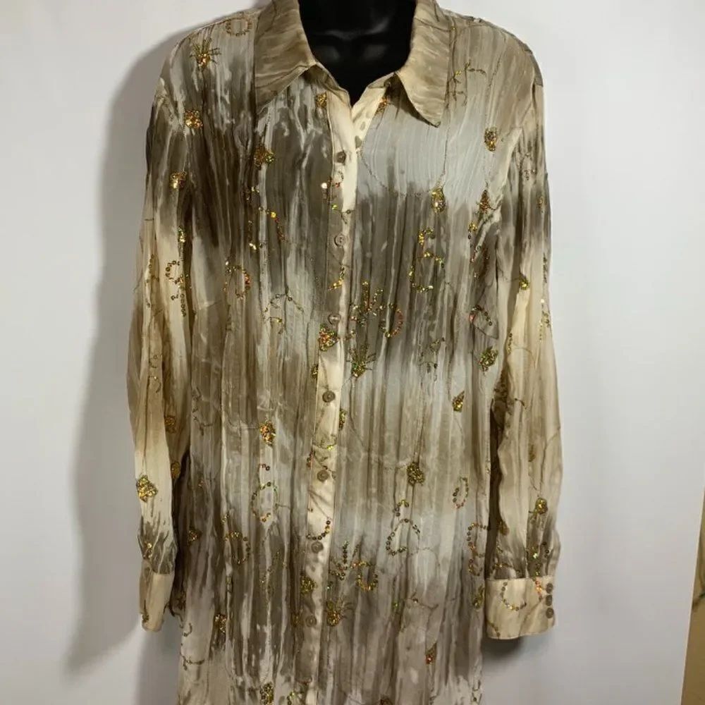 Peter Nygard Button Down Sequin Accent Blouse